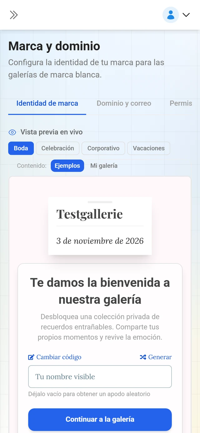 Ajustes de marca del portal de reseller con las cinco pestañas