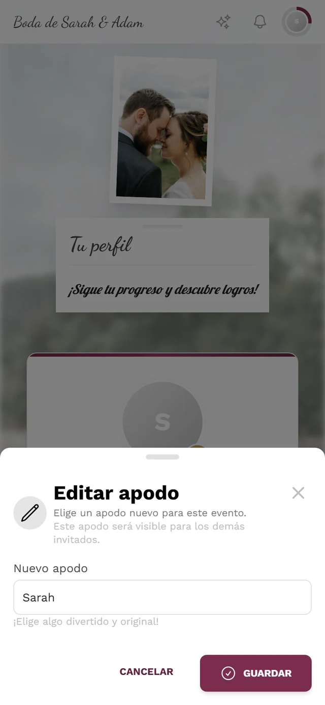 Diálogo para editar el apodo