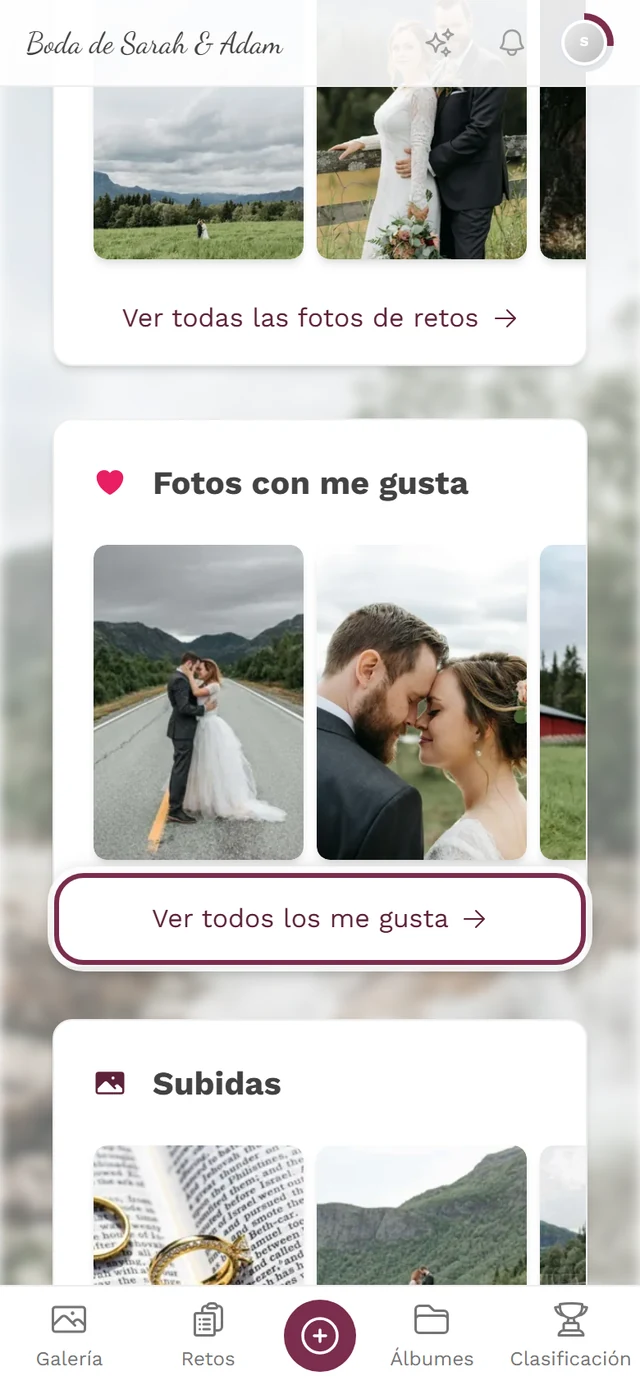 Página de perfil, apartado Fotos con me gusta con el enlace Ver todos los me gusta marcado