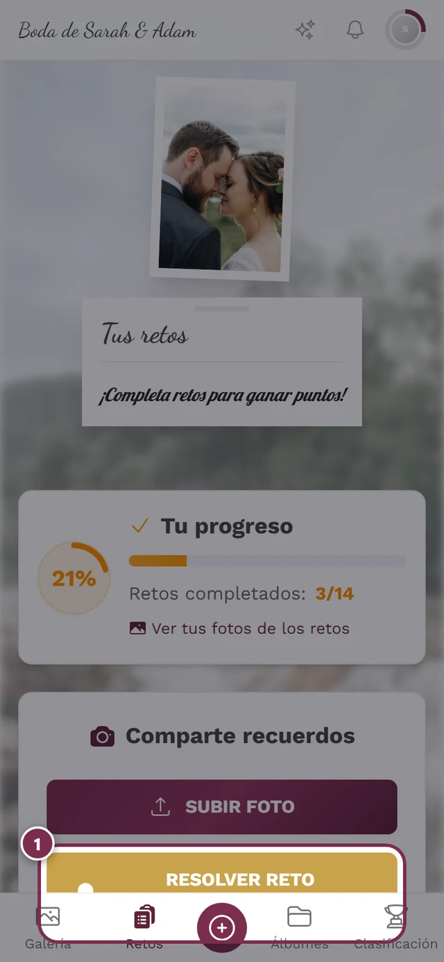 Diálogo de subida con el reto preseleccionado