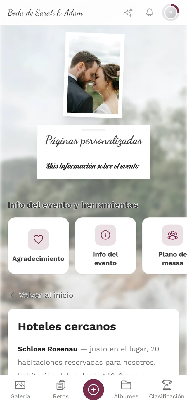 Página personalizada terminada en la vista de los invitados con encabezado, imagen y texto