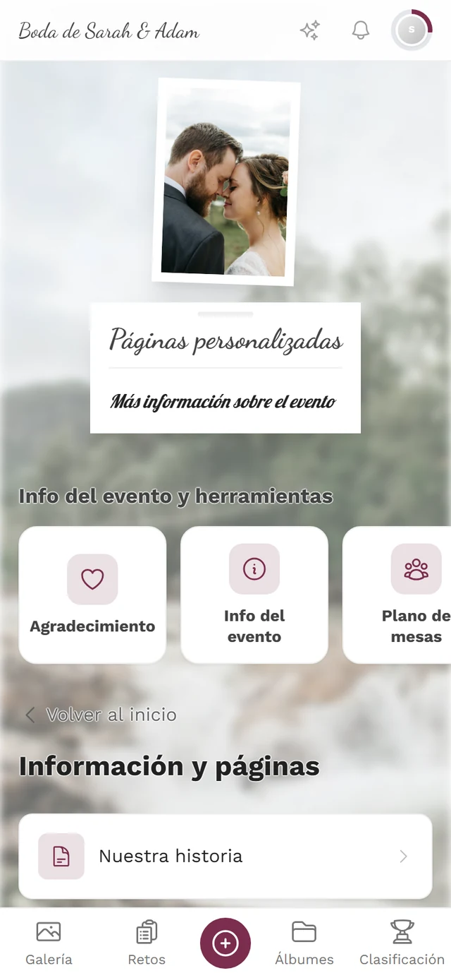 Vista general de las páginas personalizadas con tres entradas una debajo de otra