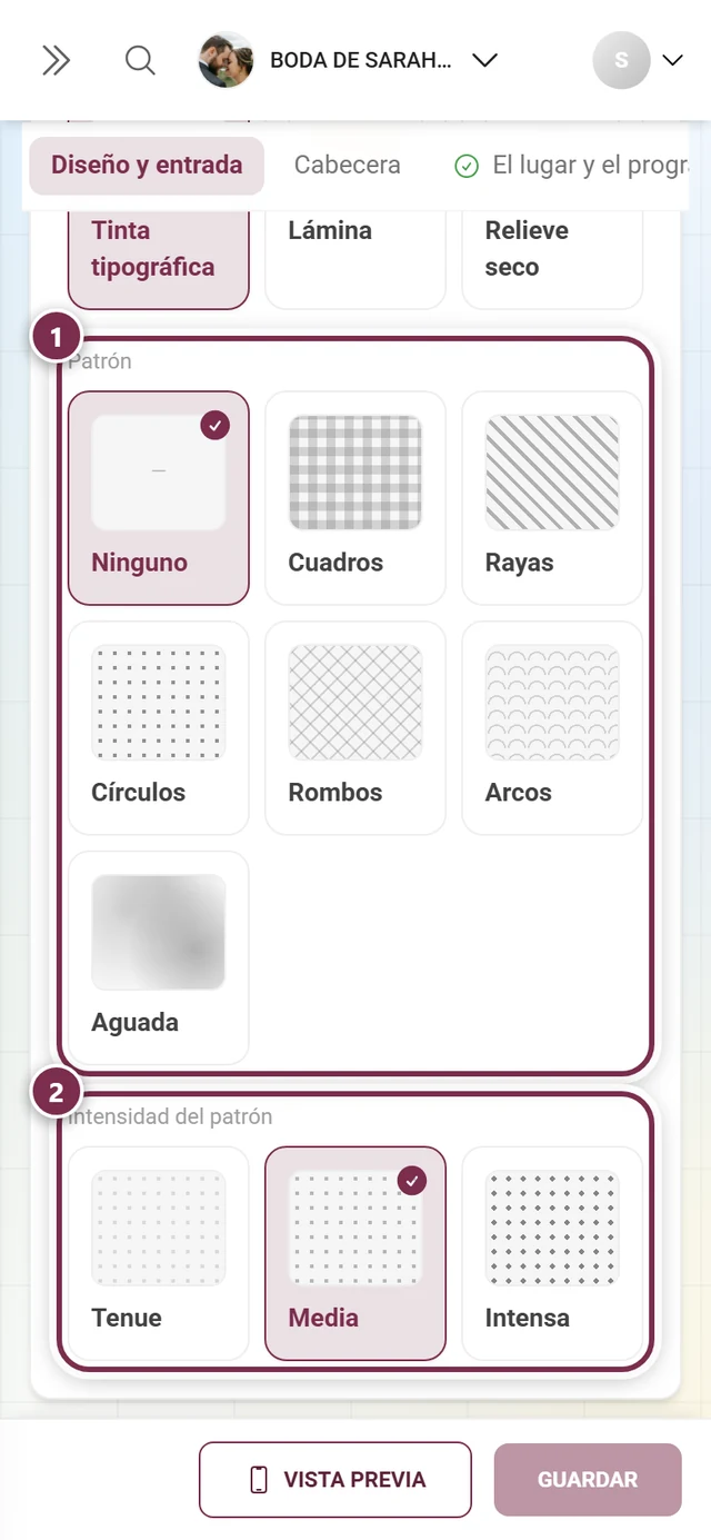 Patrón e intensidad del patrón con anillos numerados