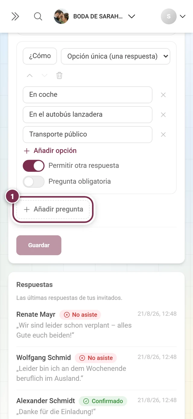 El botón Añadir pregunta bajo las preguntas existentes