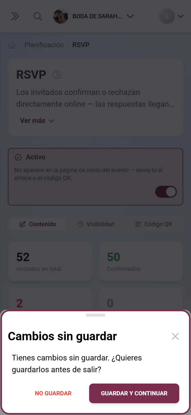 Aviso al cambiar de pestaña con un borrador abierto