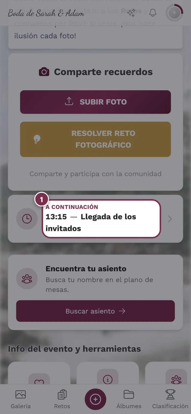 Página de inicio de la galería con el widget del programa A continuación