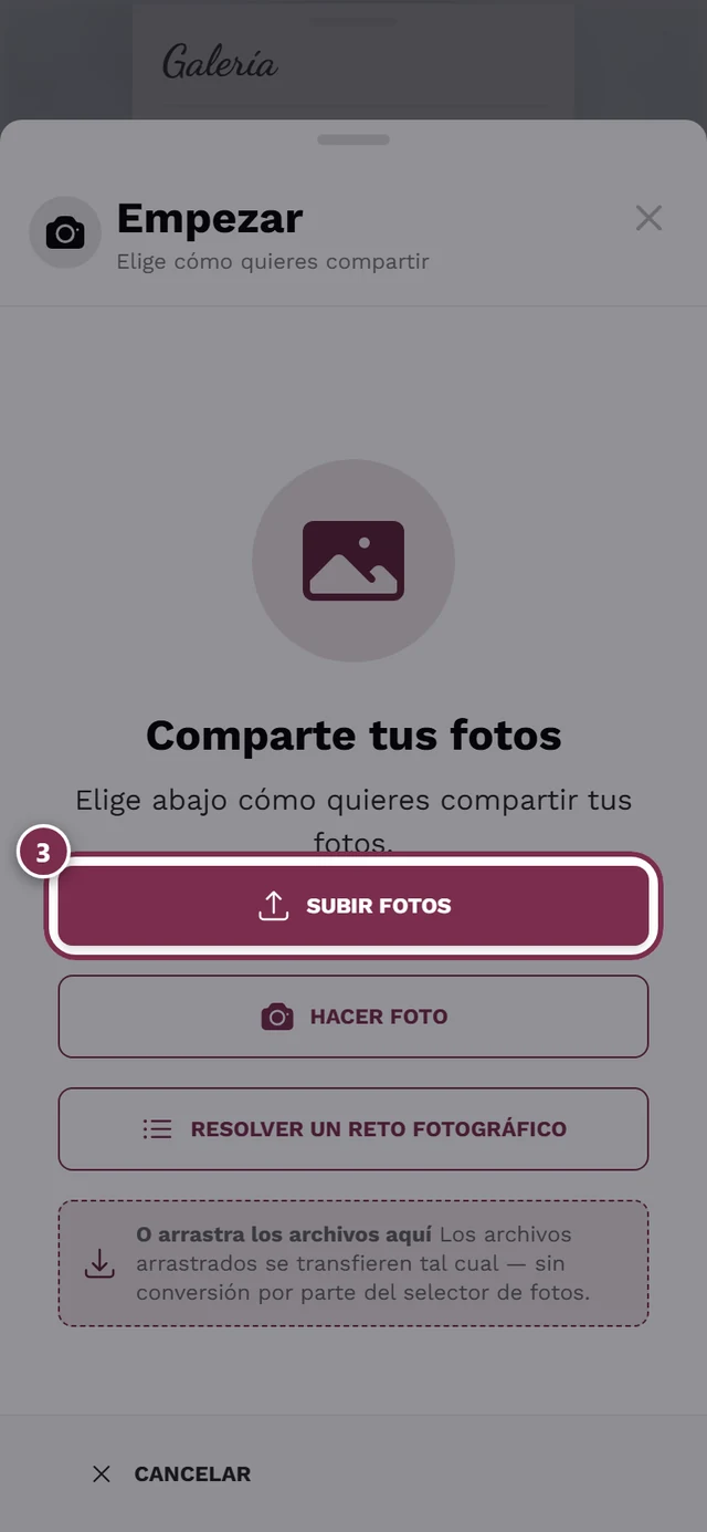 Cuadro de subida con el botón Elegir foto