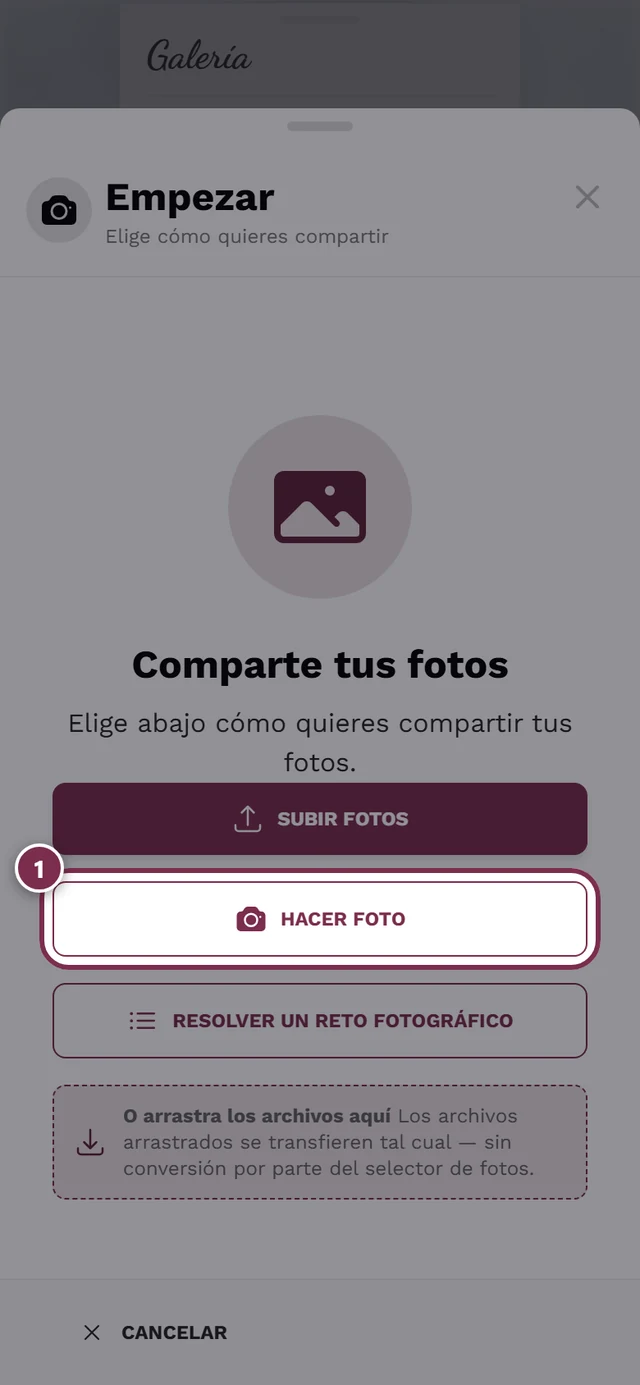 Diálogo de subida con el botón Hacer foto destacado