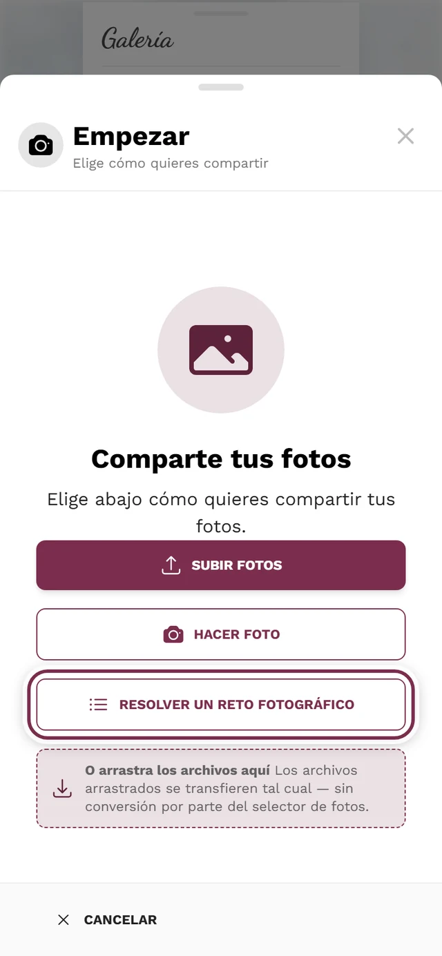 Primer paso del diálogo de subida con la entrada al camino de retos marcada