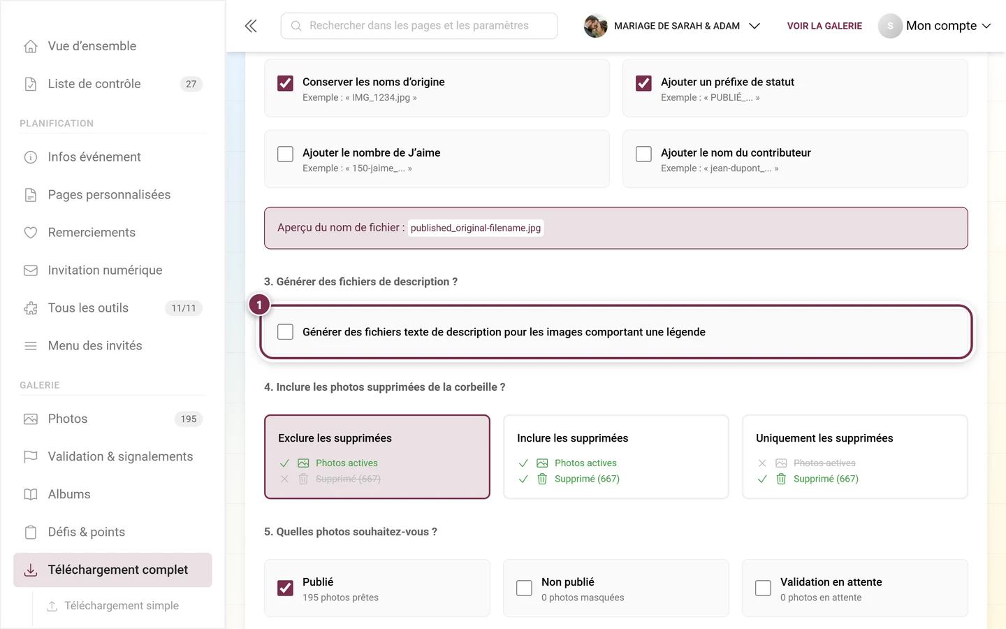 Étape 3 avec la case à cocher pour les fichiers de description, mise en évidence