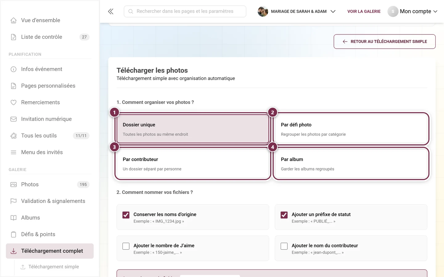 Étape 1 avec les quatre cartes de structure de dossiers, chacune mise en évidence séparément
