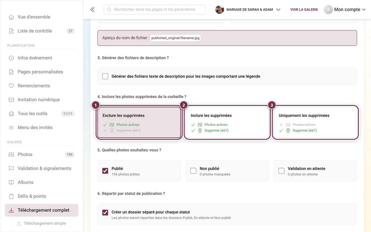 Étape 4 avec les trois cartes de la corbeille, chacune mise en évidence séparément