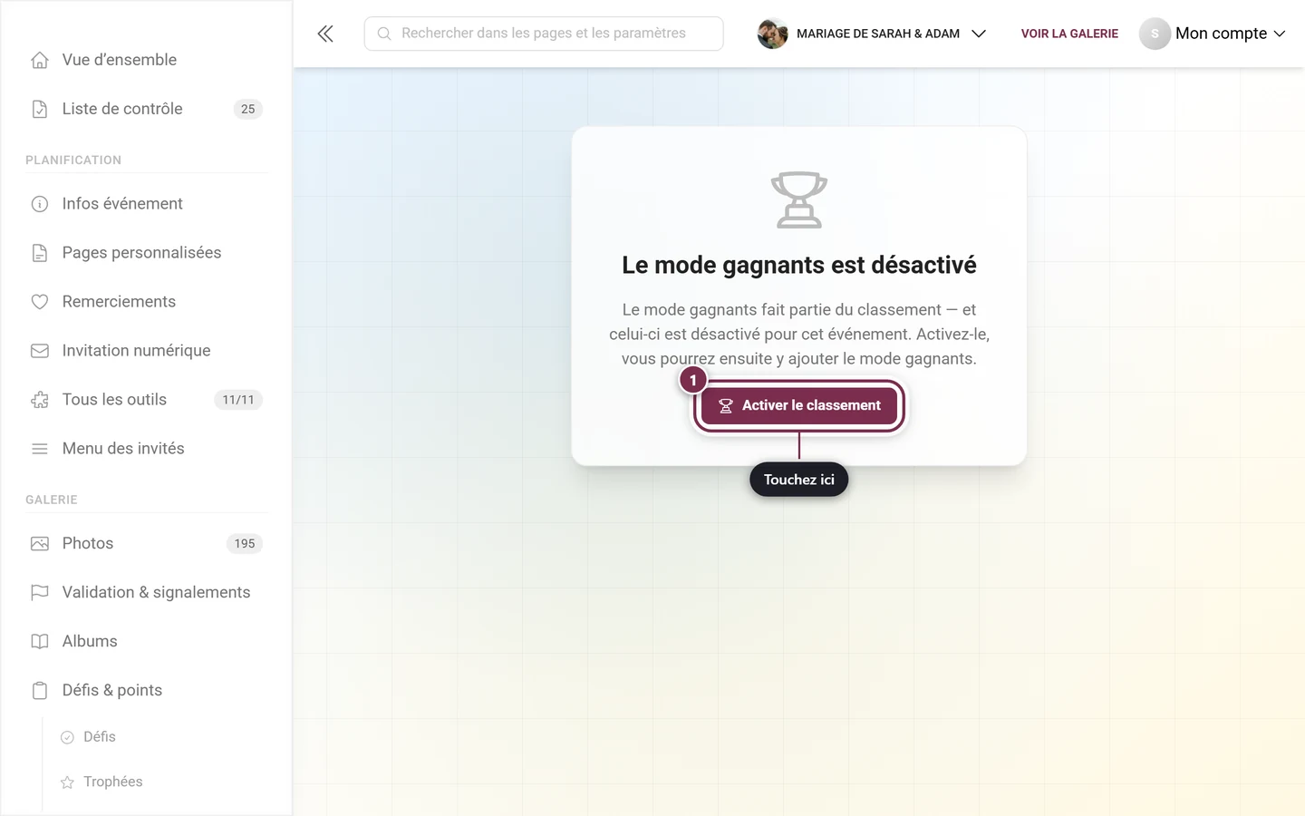Message indiquant que le classement est désactivé avec le bouton Activer le classement