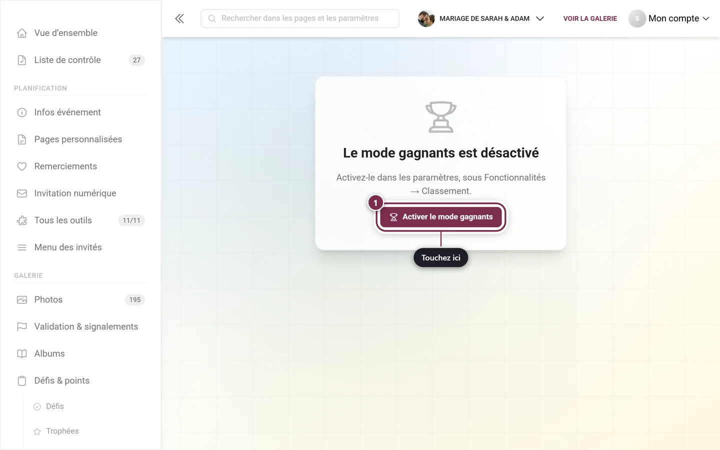 Message Le mode gagnants est désactivé avec le bouton Activer le mode gagnants