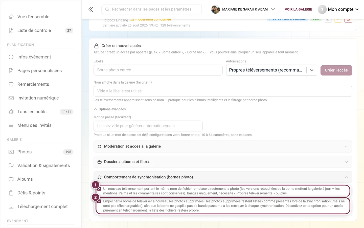 Groupe déplié Comportement de synchronisation avec les deux cases à cocher mises en évidence