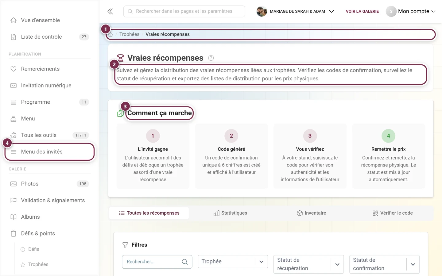 Page Vraies récompenses pour distribuer de vrais prix