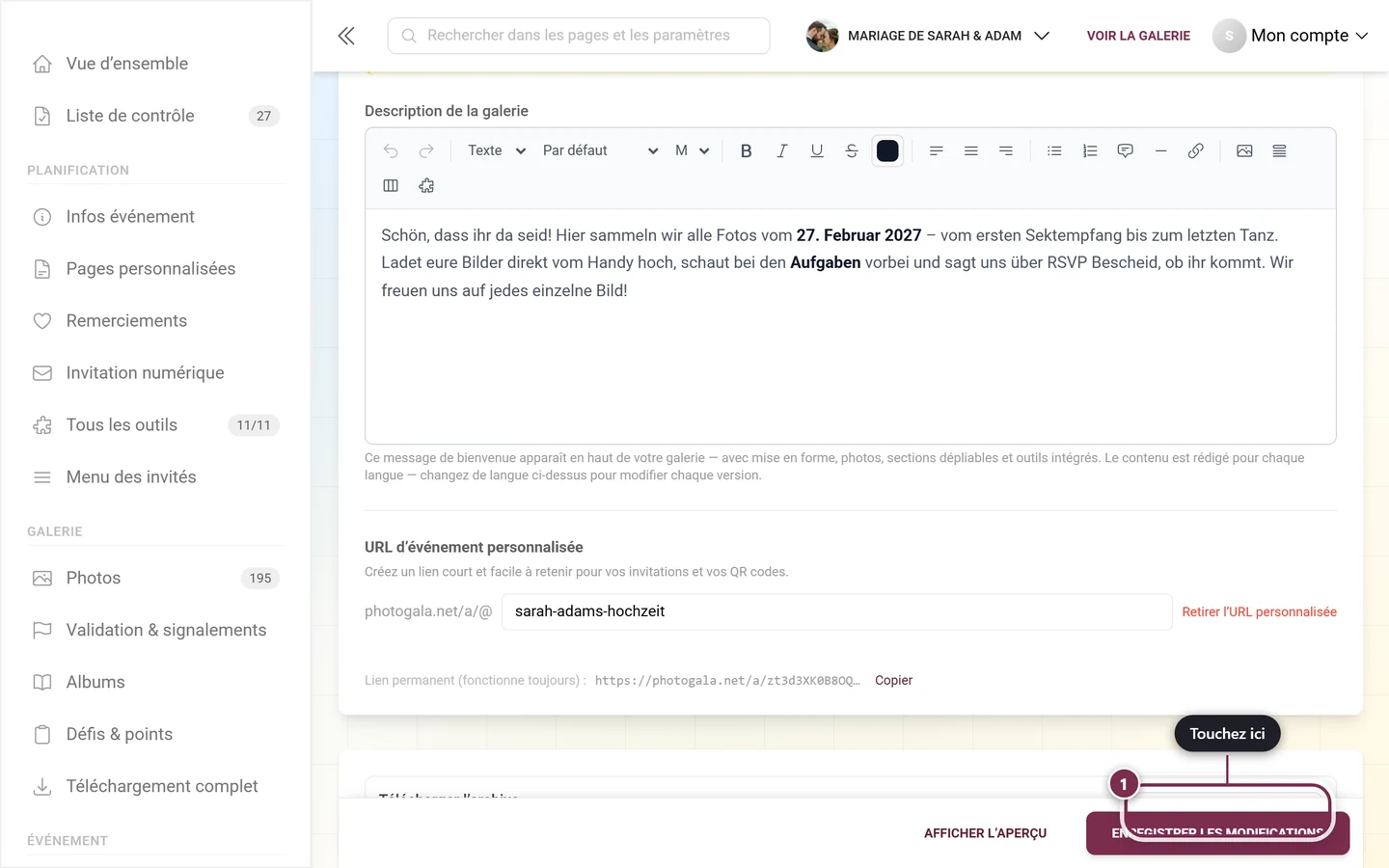 Bloc Télécharger l'archive avec le lien Aller au téléchargement mis en évidence