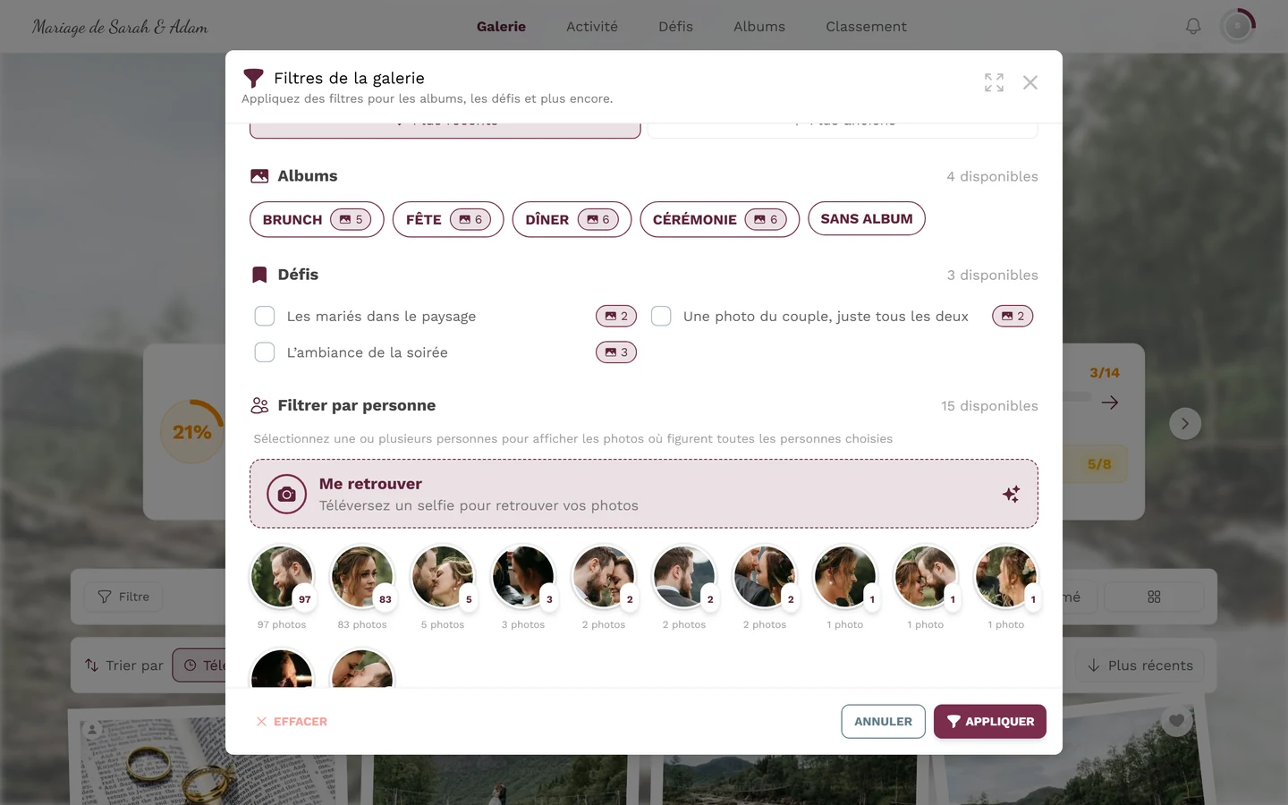 Sélection de personnes et de visages dans le filtre
