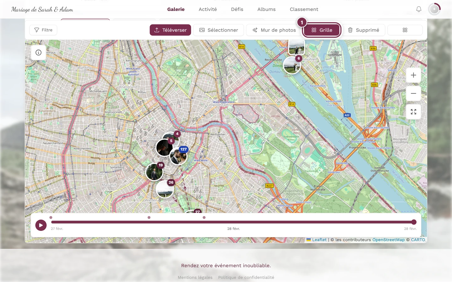 Vue carte avec le bouton Grille mis en évidence