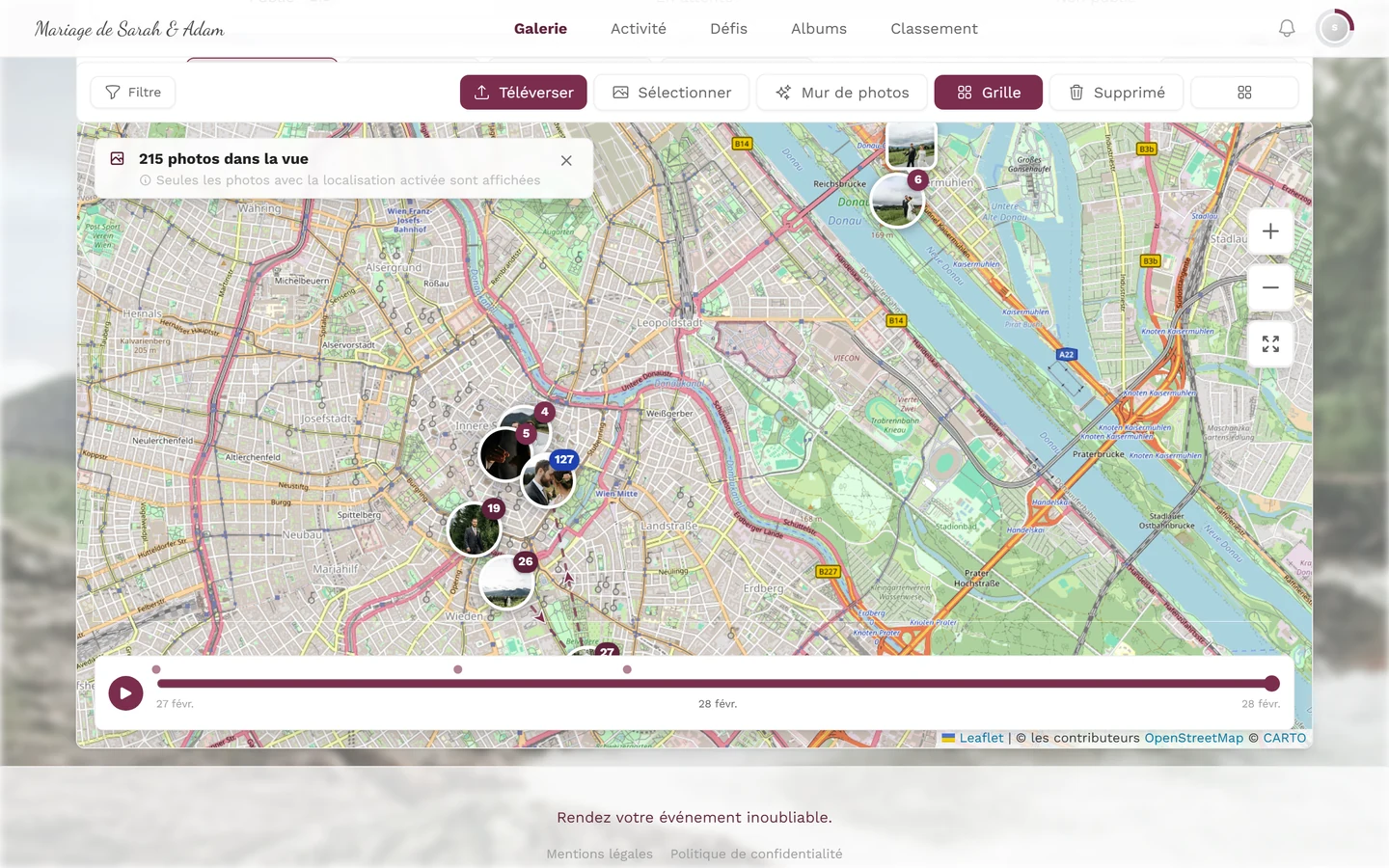 Fiche d'informations dépliée en haut à gauche indiquant le nombre de photos dans la vue