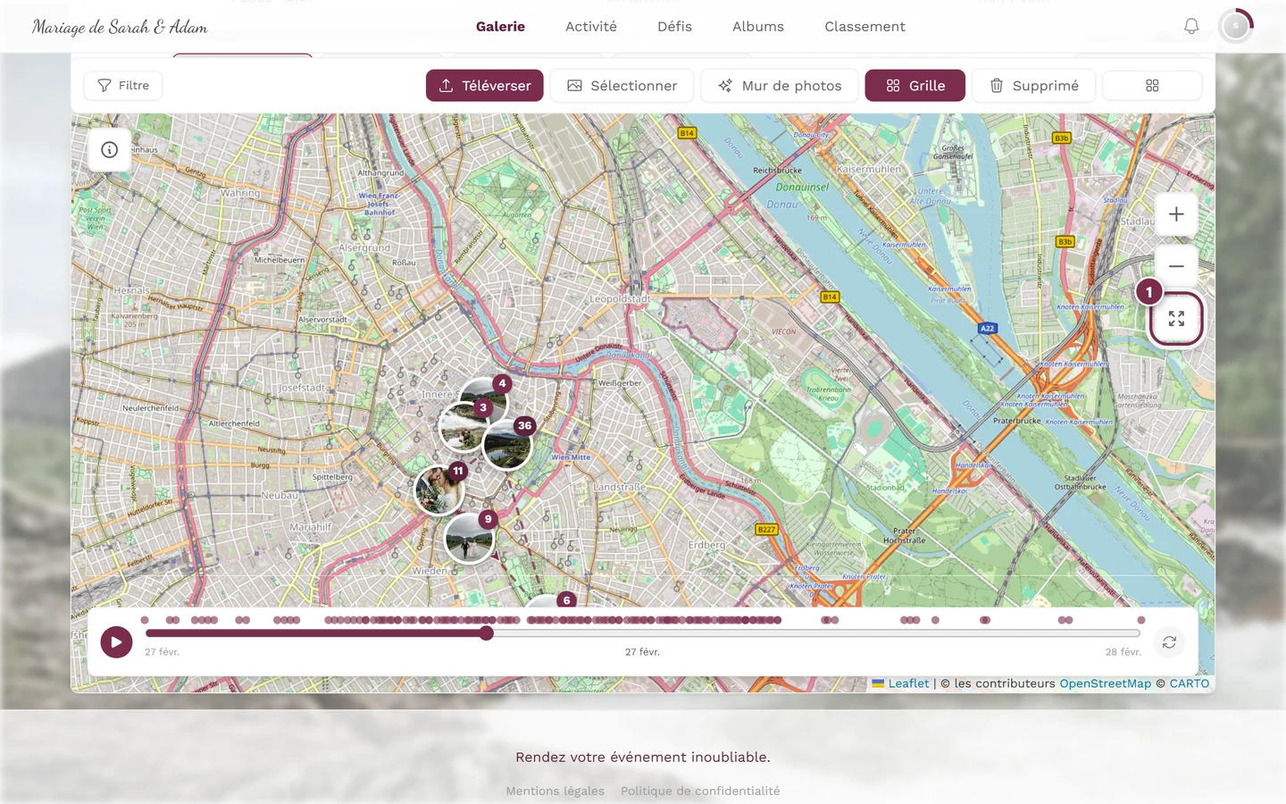 Carte avec le curseur déplacé au tiers et la flèche circulaire mise en évidence