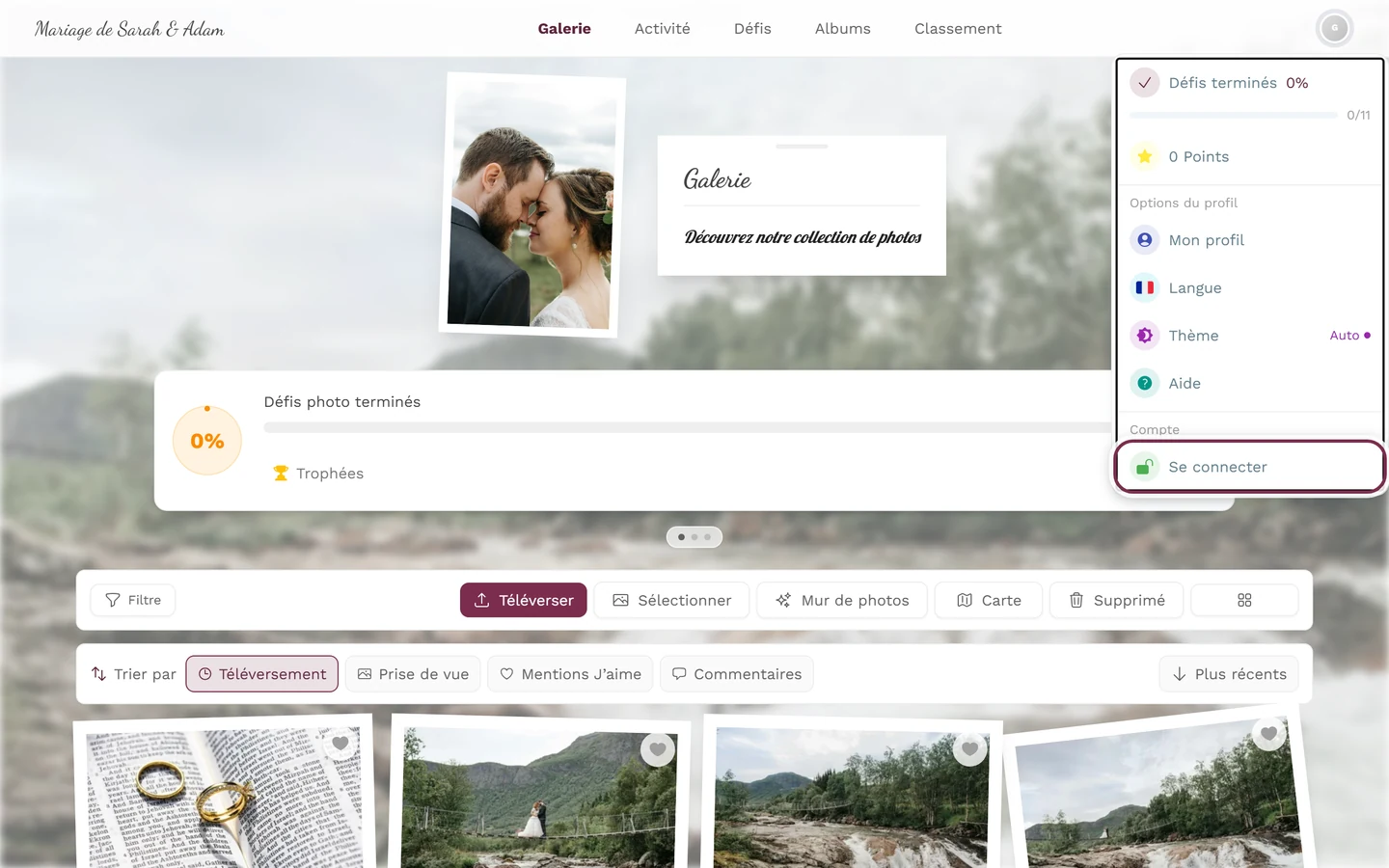 Menu du profil en haut à droite ouvert, l'entrée Se connecter est mise en évidence
