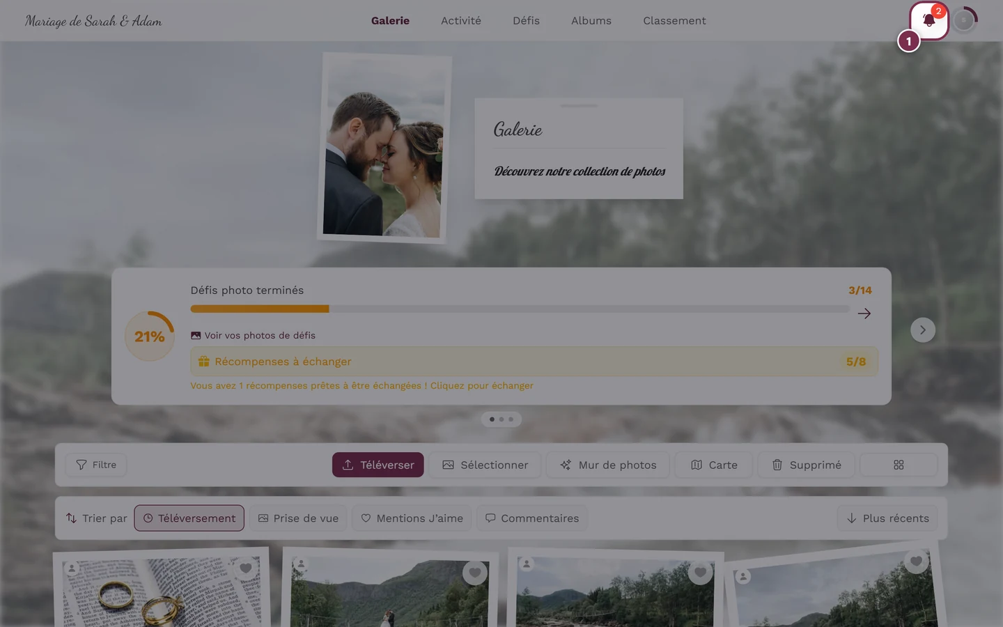 Icône cloche pour les notifications mise en évidence