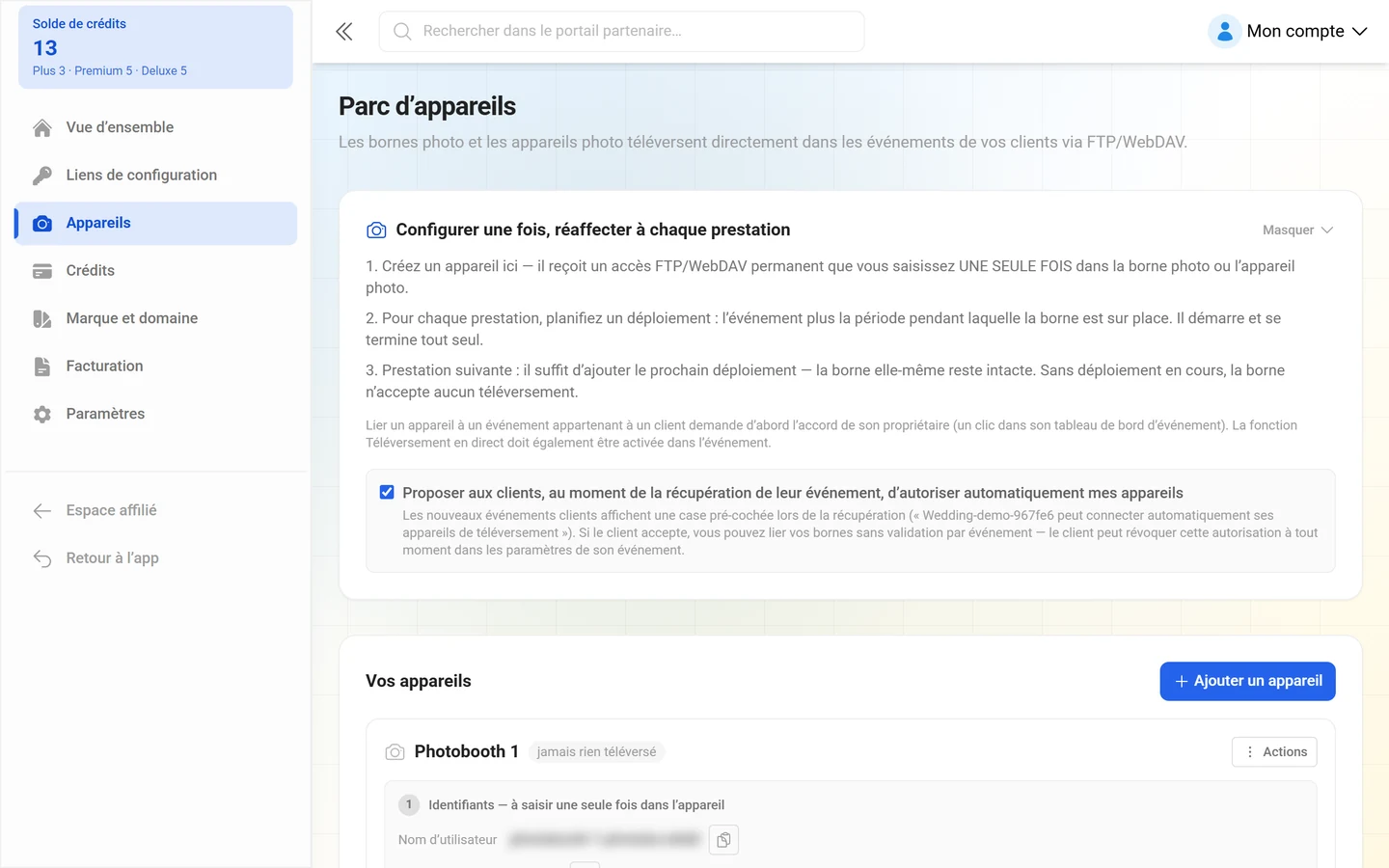 Gestion des appareils du portail revendeur