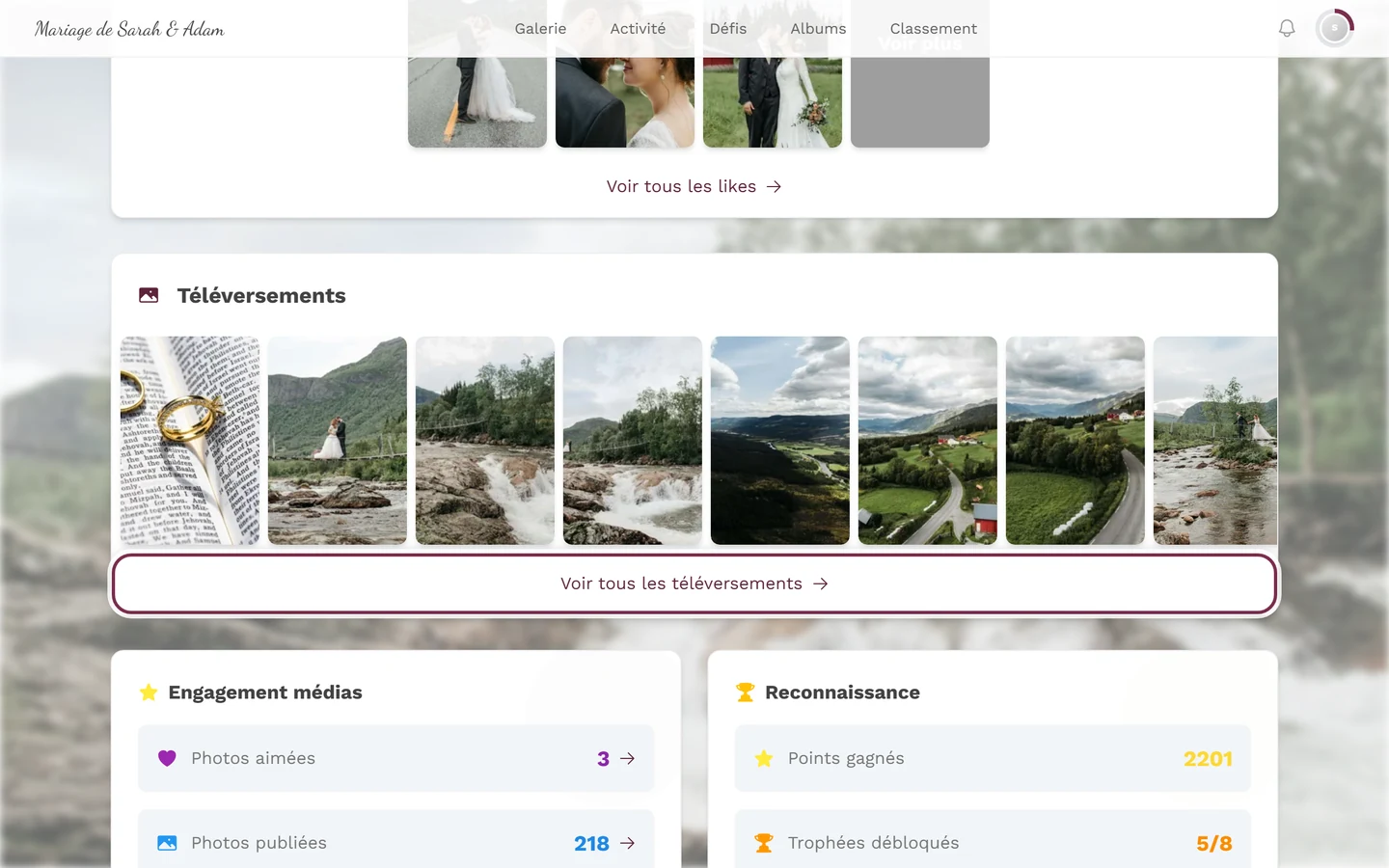 Page de profil, section Téléversements avec le lien Voir tous les téléversements mis en évidence