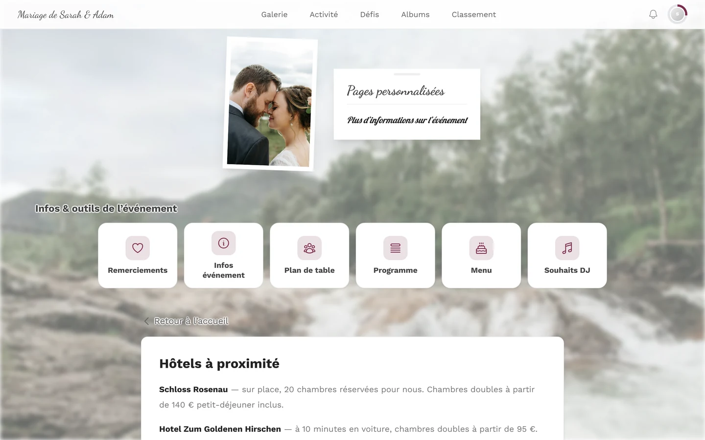 Page personnalisée finalisée dans la vue invité avec titre, image et texte
