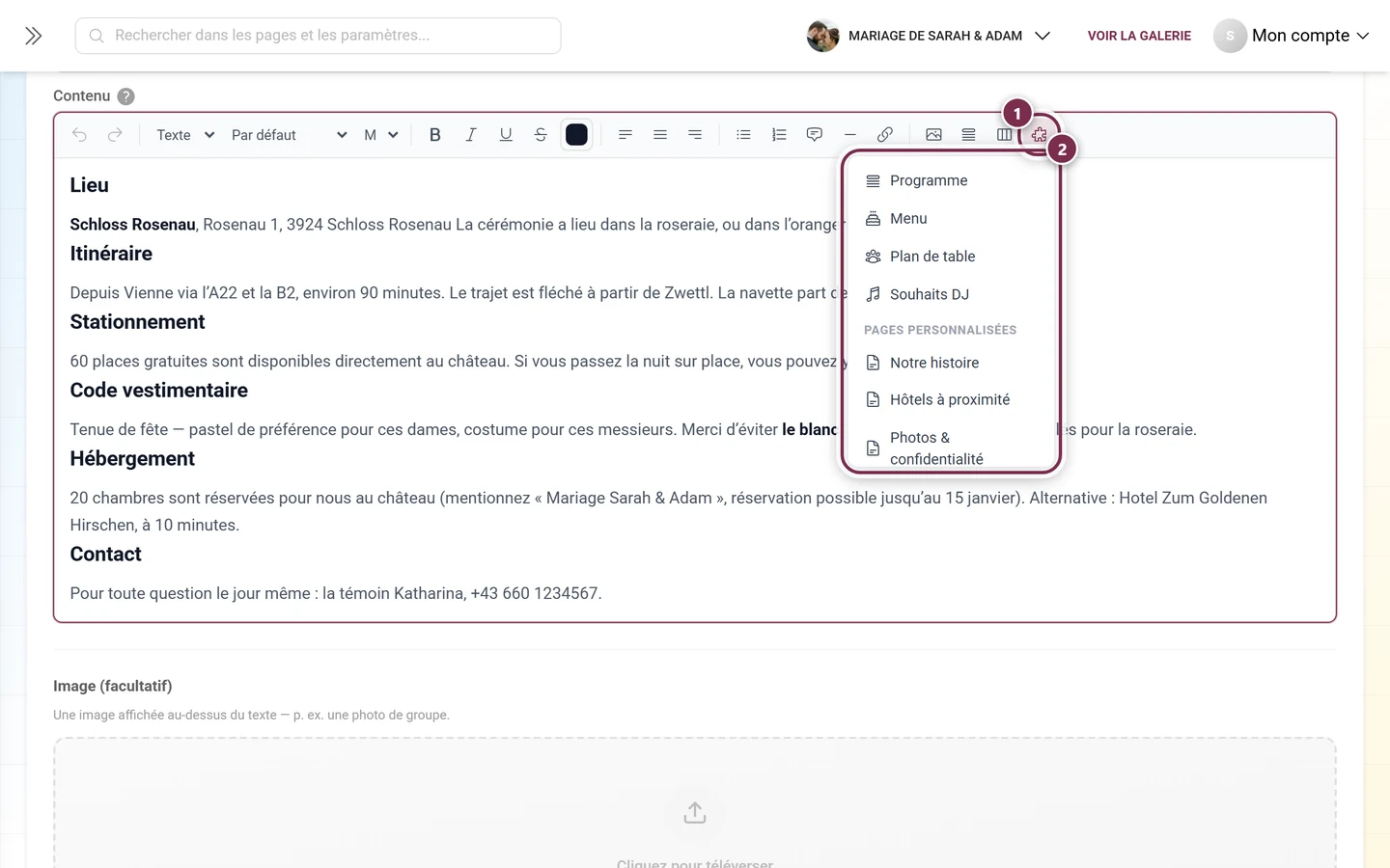 Menu déplié Intégrer un outil avec les outils intégrables