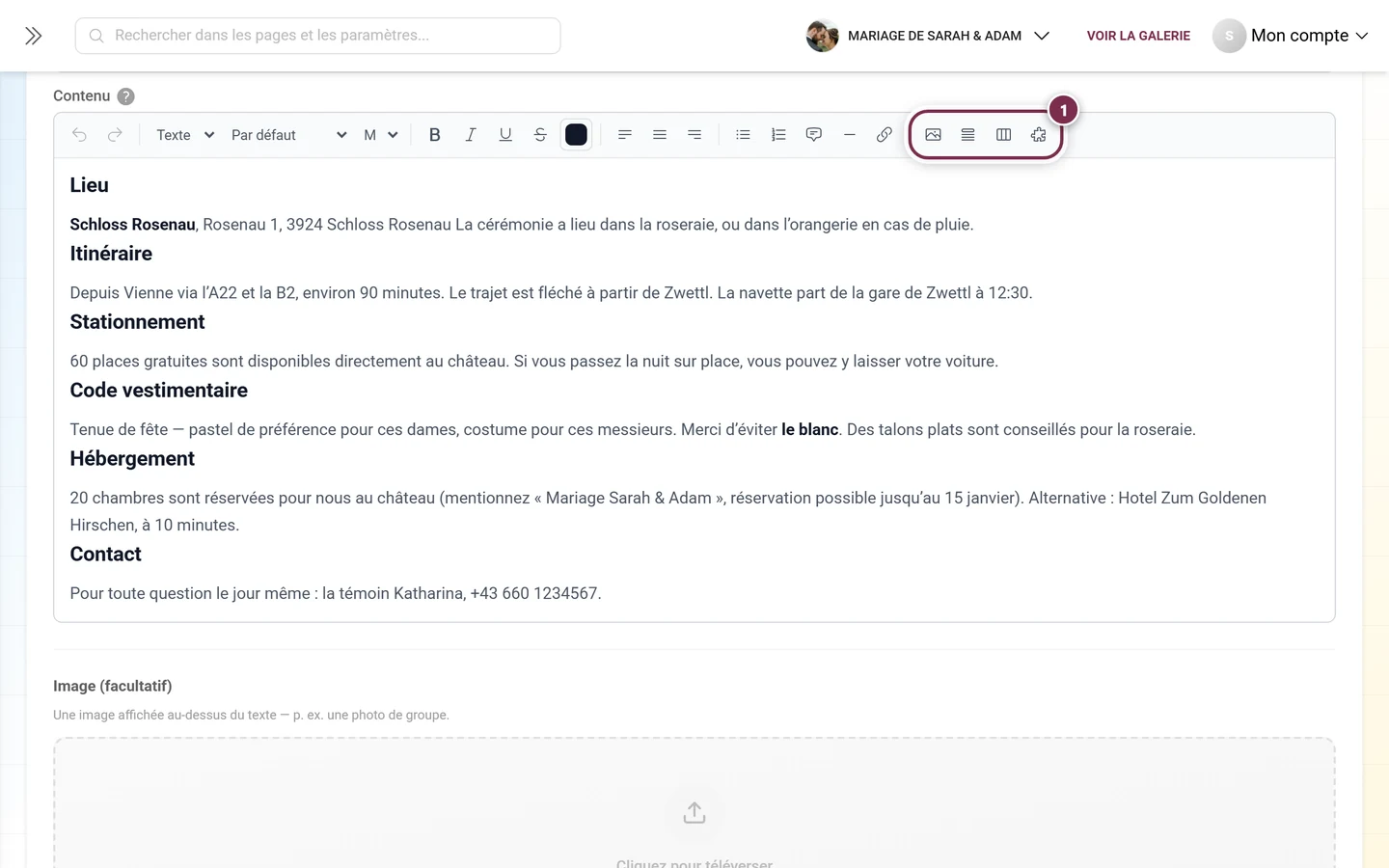 Les quatre boutons d'insertion à l'extrémité droite de la barre d'outils