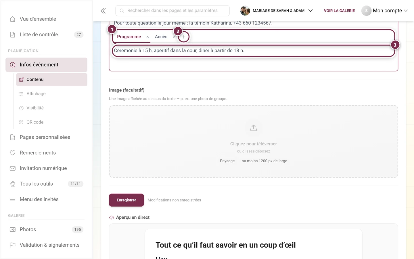 Bloc d'onglets dans l'éditeur avec la barre d'onglets, le bouton plus et le contenu de l'onglet actif