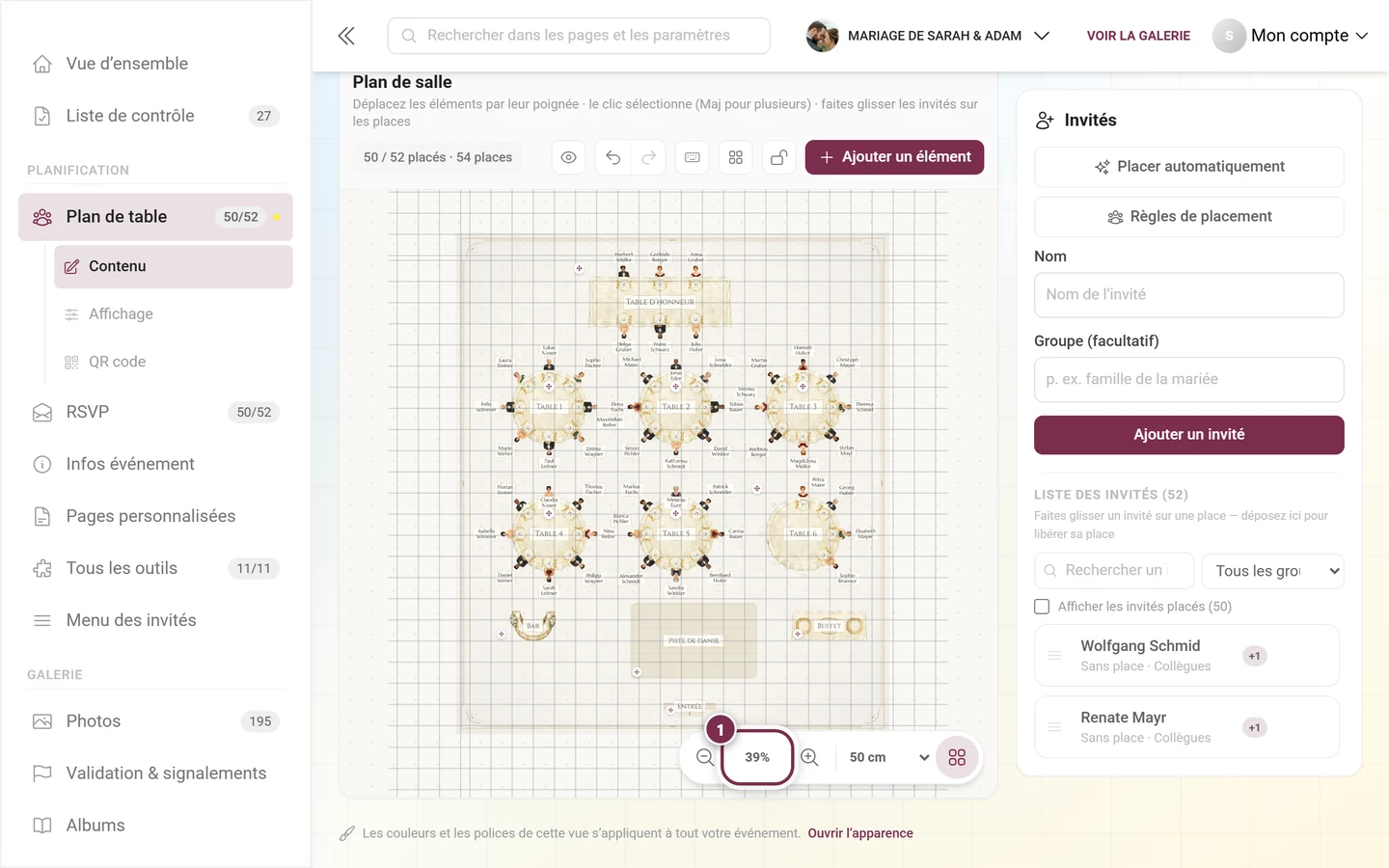 Barre en bas à droite du plan avec le pourcentage mis en évidence en rouge entre Zoom arrière et Zoom avant