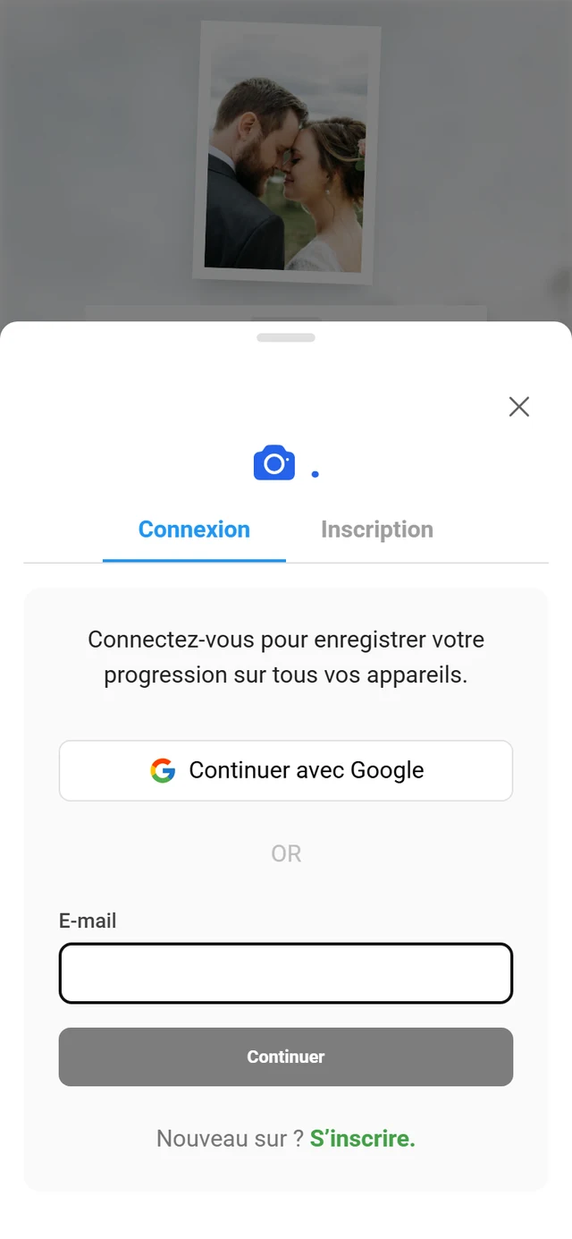 Fenêtre de connexion avec les options Google et e-mail