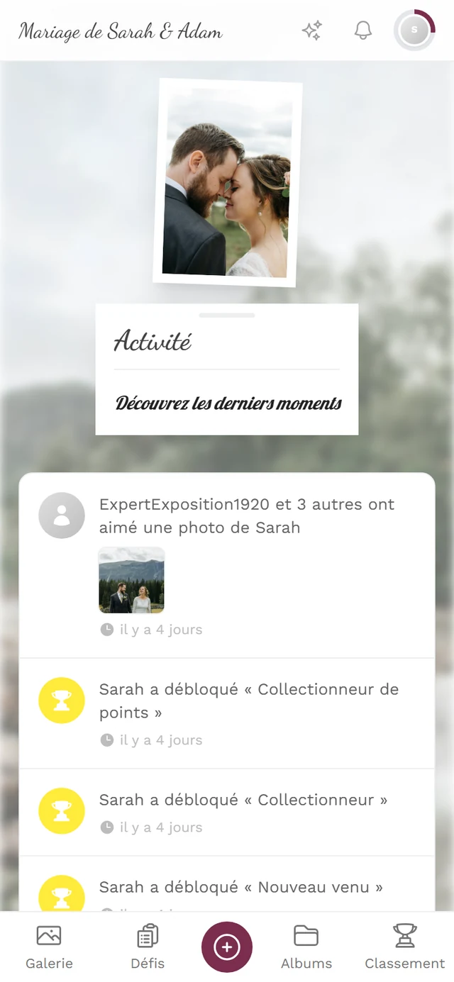 Liste chronologique des nouveaux téléversements, commentaires, mentions J'aime et succès