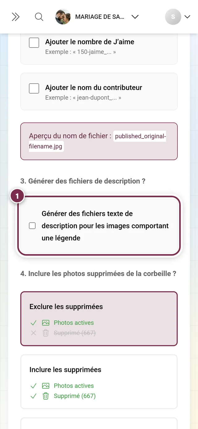 Étape 3 avec la case à cocher pour les fichiers de description, mise en évidence