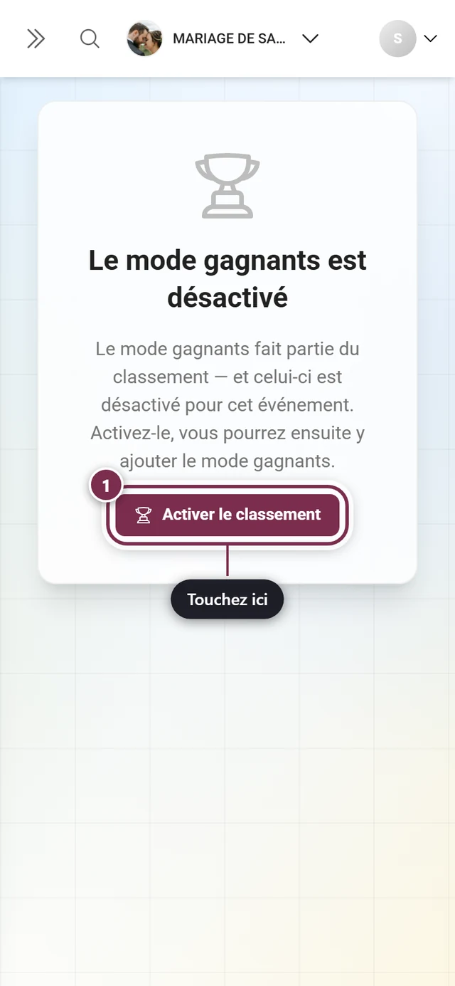 Message indiquant que le classement est désactivé avec le bouton Activer le classement