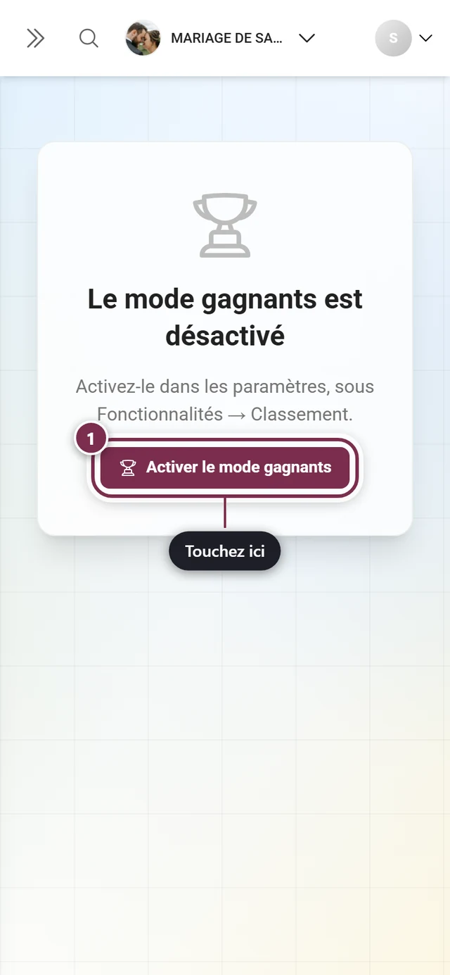 Message Le mode gagnants est désactivé avec le bouton Activer le mode gagnants
