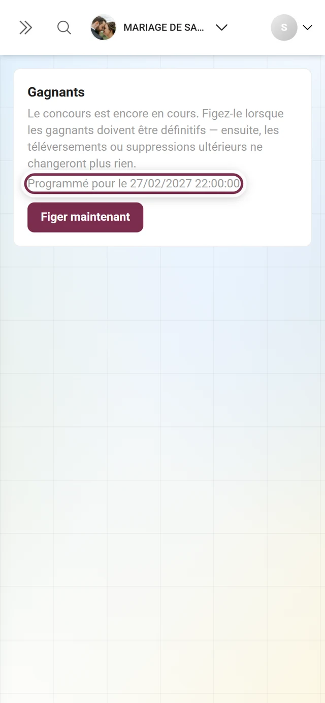 La ligne Prévu pour avec la date et l'heure sous le bouton Figer maintenant