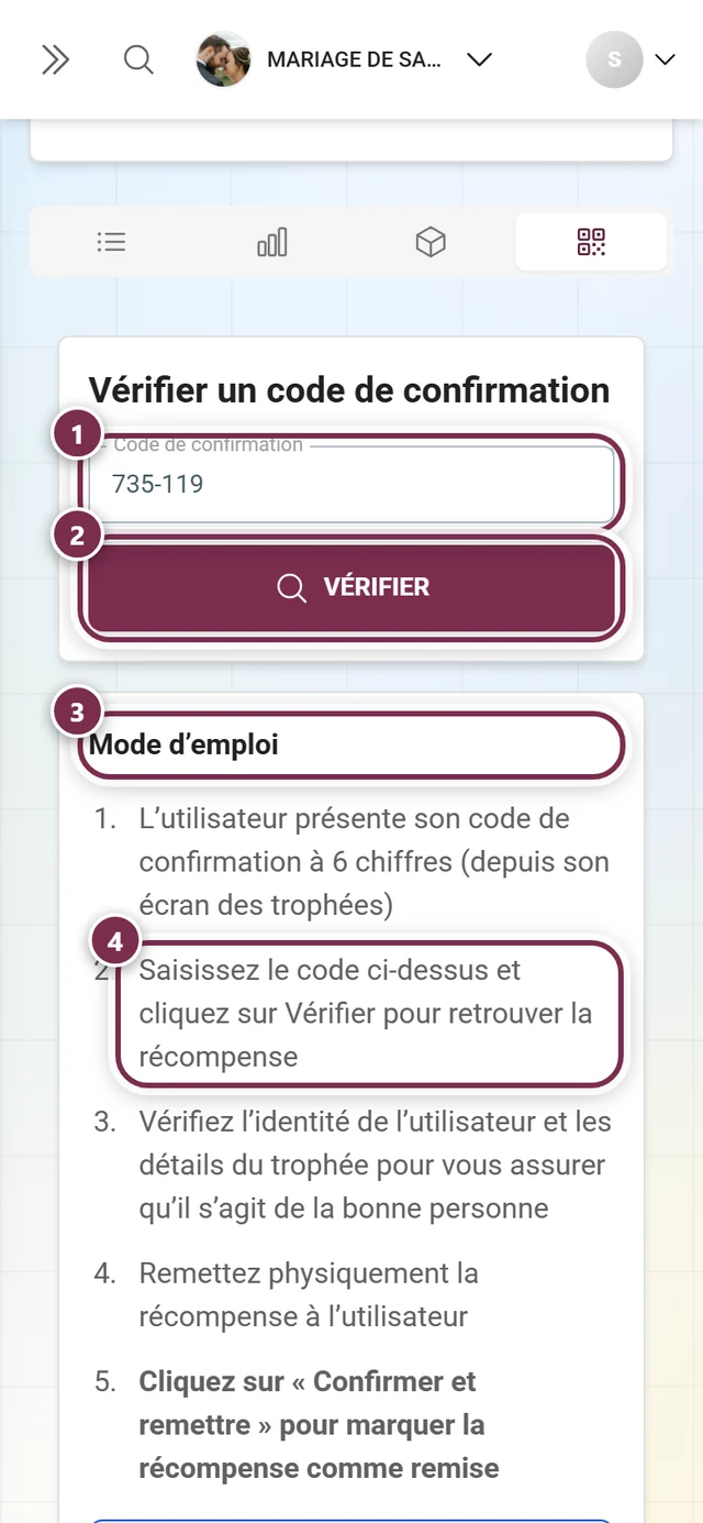 Onglet Vérifier le code côté hôte avec un code contrôlé et une carte de détail