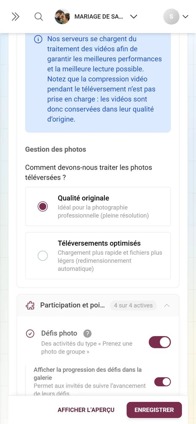 Le bloc de qualité d'image dans la section Médias et téléversement