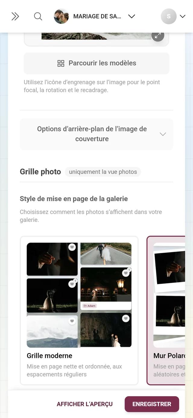 Bloc Style de mise en page de la galerie avec des cartes d'aperçu pour Grille moderne, Mur Polaroid, Collage vintage et Chronologie