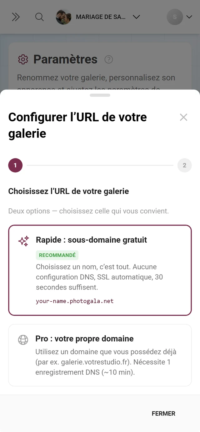 Assistant de configuration d'une URL de galerie personnalisée