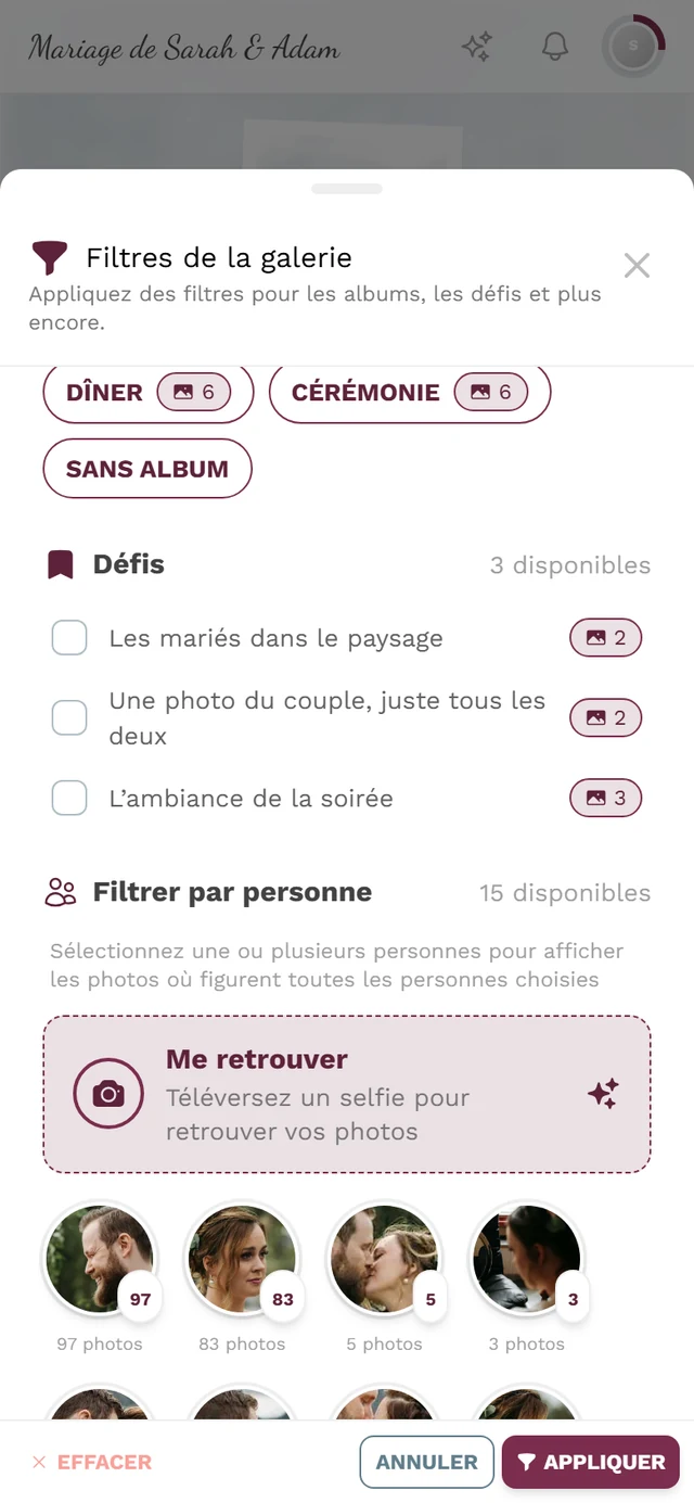 Sélection de personnes et de visages dans le filtre