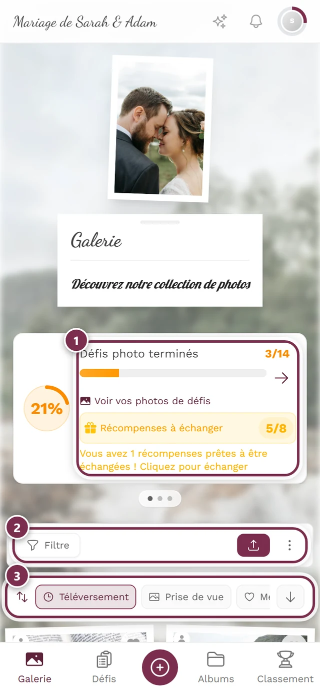 Page de la galerie avec les photos en grille