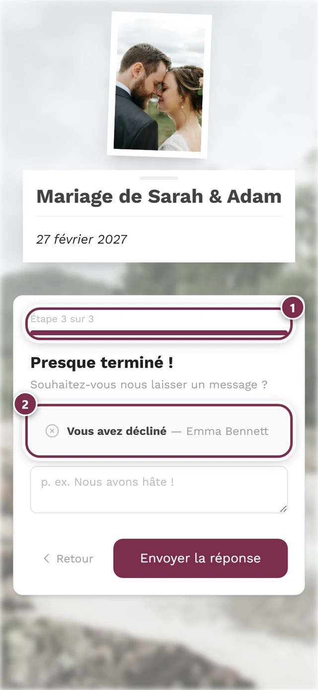 Dernière étape après un refus affichant Étape 3 sur 3