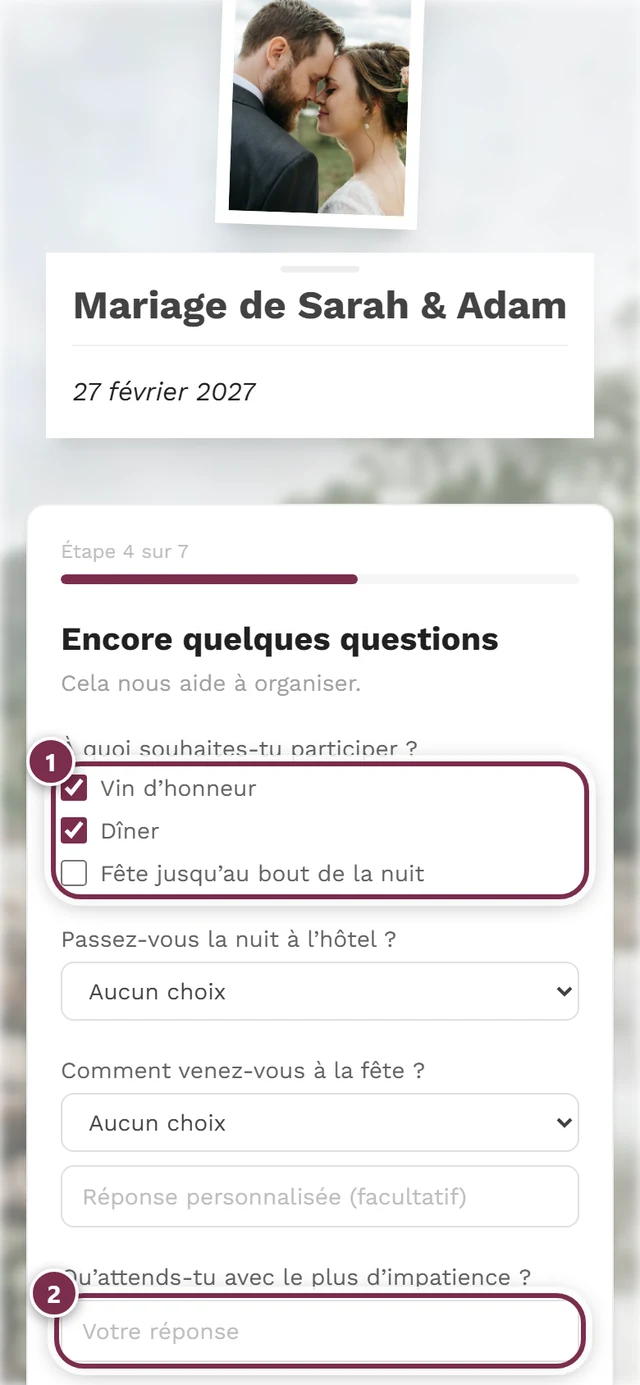 Choix multiple avec cases cochées et, en dessous, une question à texte libre