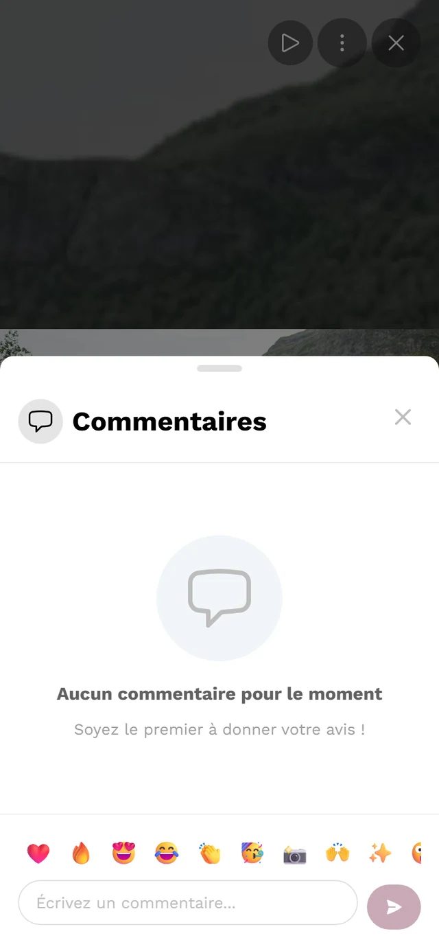 Fenêtre de commentaires avec un commentaire, des emojis et un champ de saisie