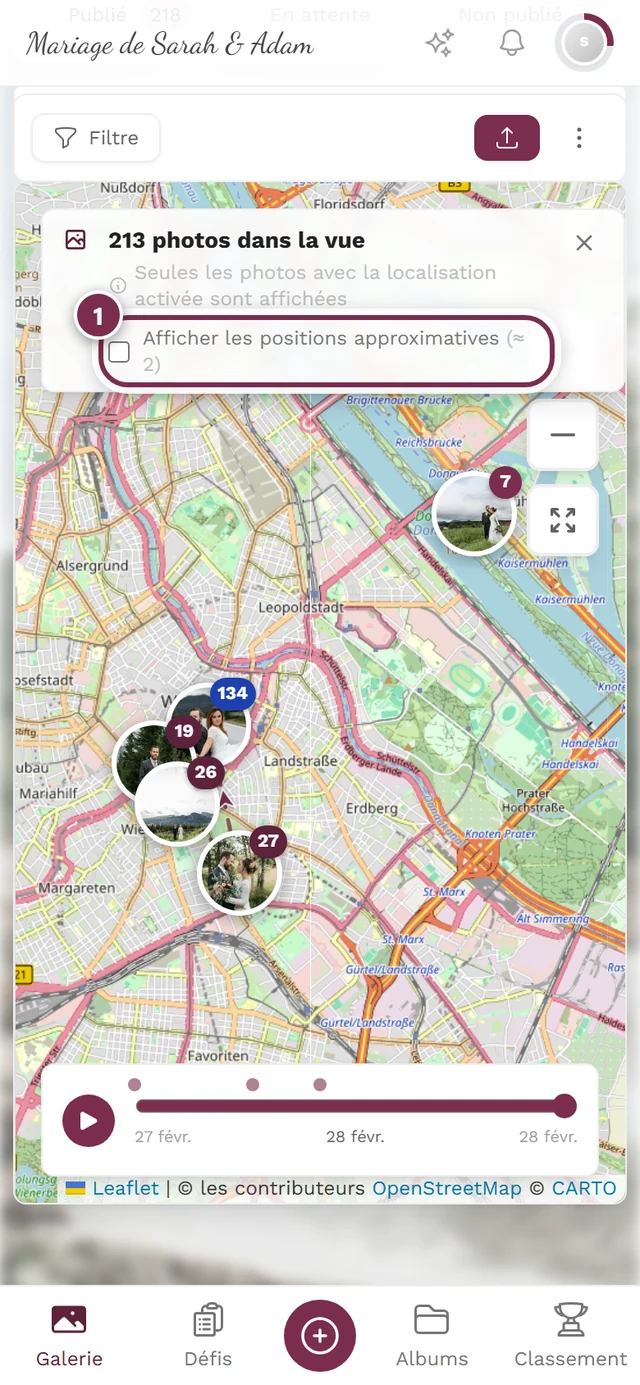 Fiche d'informations avec la case à cocher Afficher les positions approximatives mise en évidence